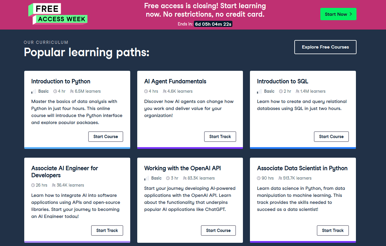 600 Δωρεάν Courses από το Datacamp (π.χ. Python, AI, SQL, Power BI)