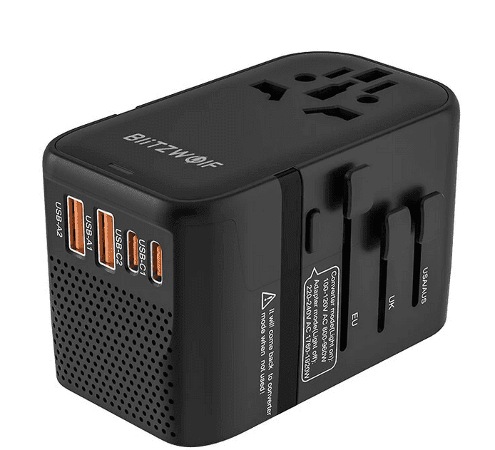 Φορτιστής ταξιδίου BlitzWolf® BW-TA3 με 4 AC-outlet,110V και 220V,2 Usb-C ,2 Usb-A
