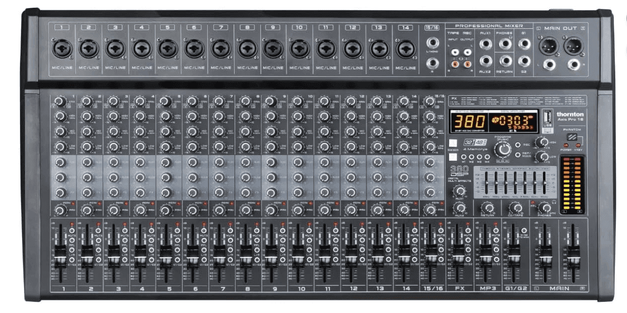 Thornton AXIS Pro 16 Επαγγελματικός 16-κάναλος Μίκτης USB, Bluetooth, 380 Digital Effects, 3-Band EQ, 2 Groups 