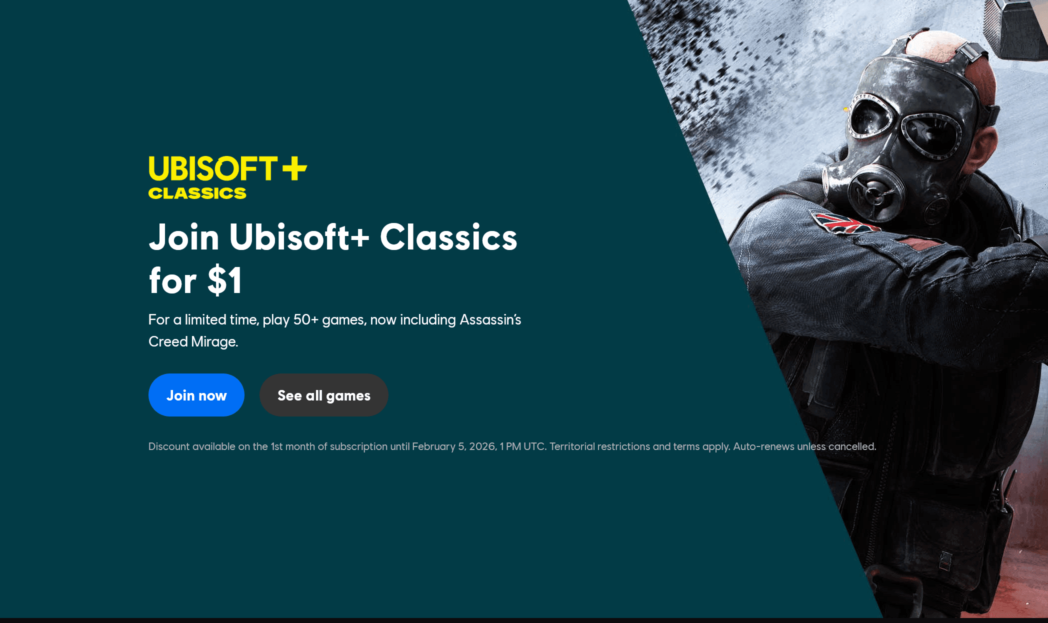 Ubisoft+ classics συνδρομή για 1 μήνα με 1€