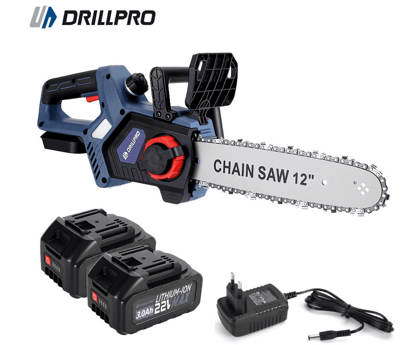 Drillpro 12 Inch ηλεκτρικό αλυσοπρίονο με λίπανση αλυσίδας+2 μπαταρίες 68.90€