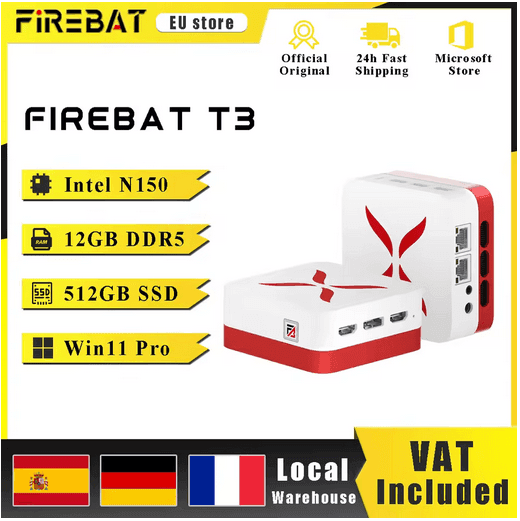 FIREBAT T3 Mini PC N150 Windows 11 12/512GB 166.20€