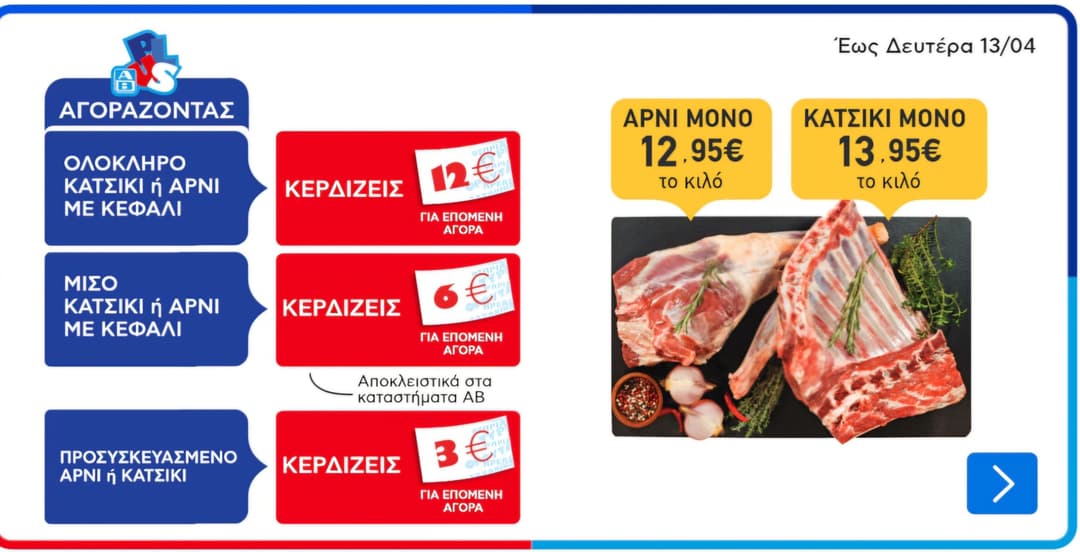 Αρνί Ή Κατσίκι Ολόκληρο Με 12,95€/Kιλό Ή 13,95€/Kιλό Αντίστοιχα Και 400 AB Plus Πόντοι| AB