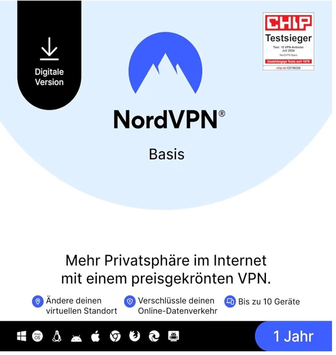 NordVPN Basic για 1 χρόνο, 10 συσκευές