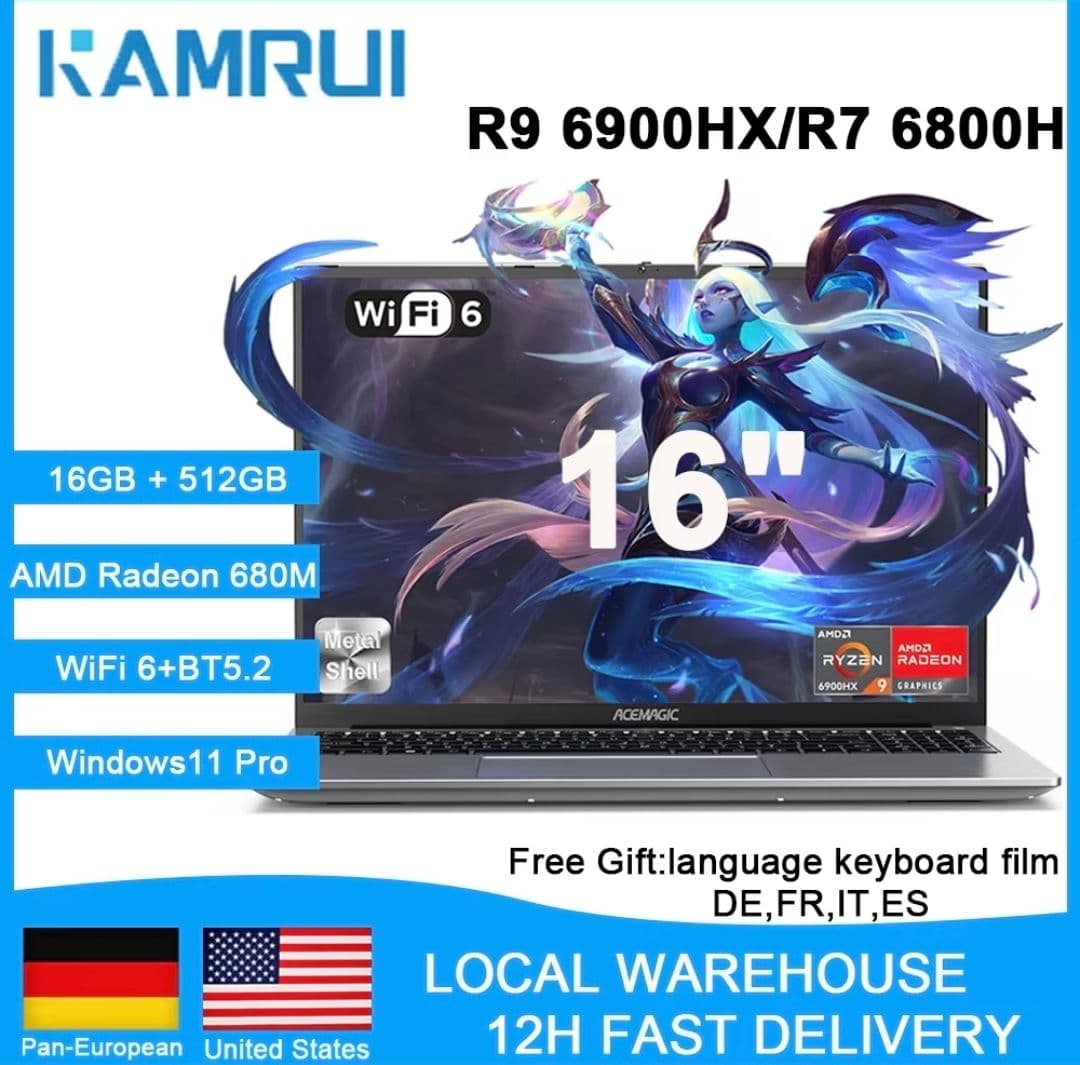 Gaming Laptop KAMRUI 16" FHD Ryzen9 6900HX 16GB DDR5 512GB SSD με 413.50€ (coins, store coupon & κωδ. CDOF09)