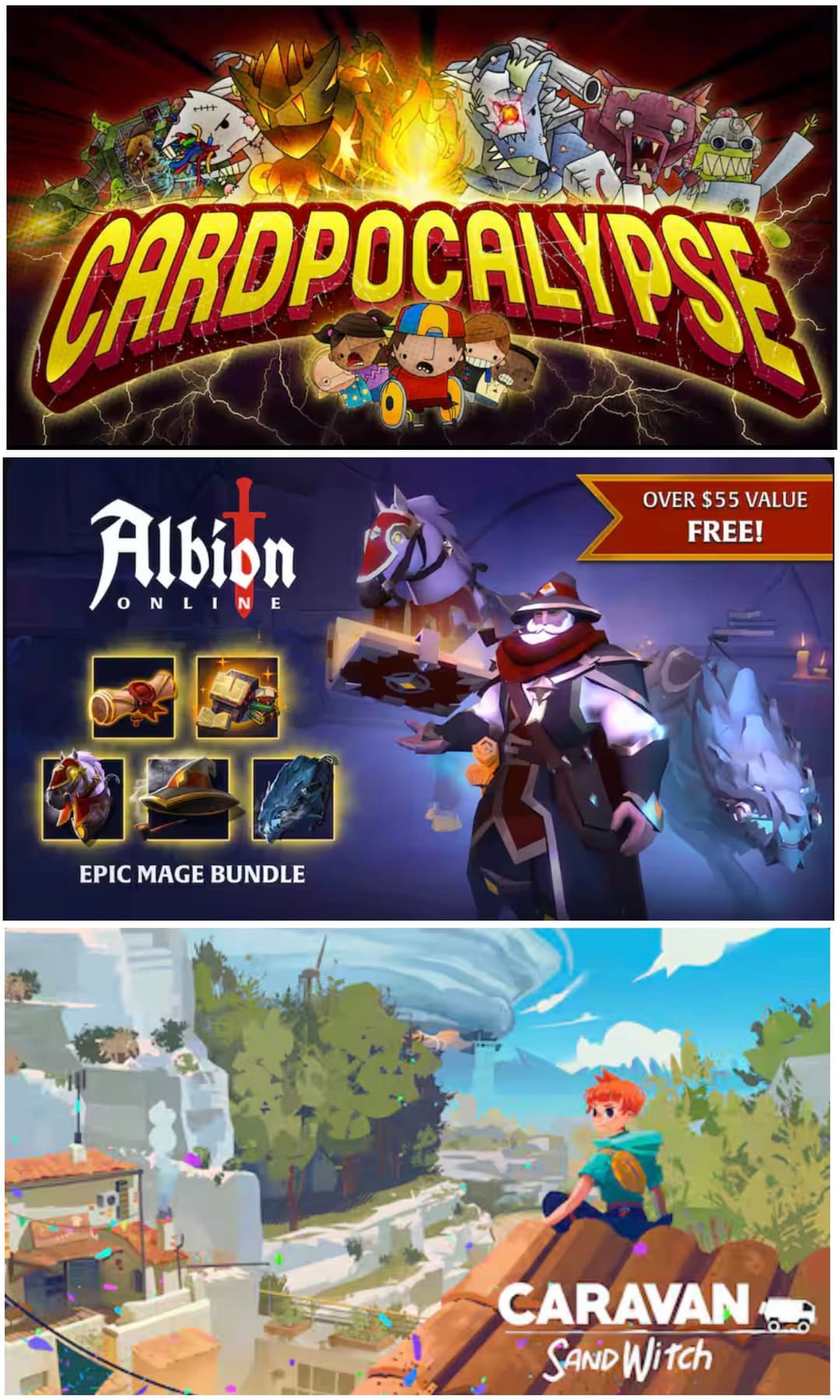 Δωρεάν τo “Cardpocalypse” (PC), το “Epic Mage Bundle” για το F2P παιχνίδι "Albion Online" (PC) & το "Caravan SandWitch" (Android & iOS), στο Epic Games Store