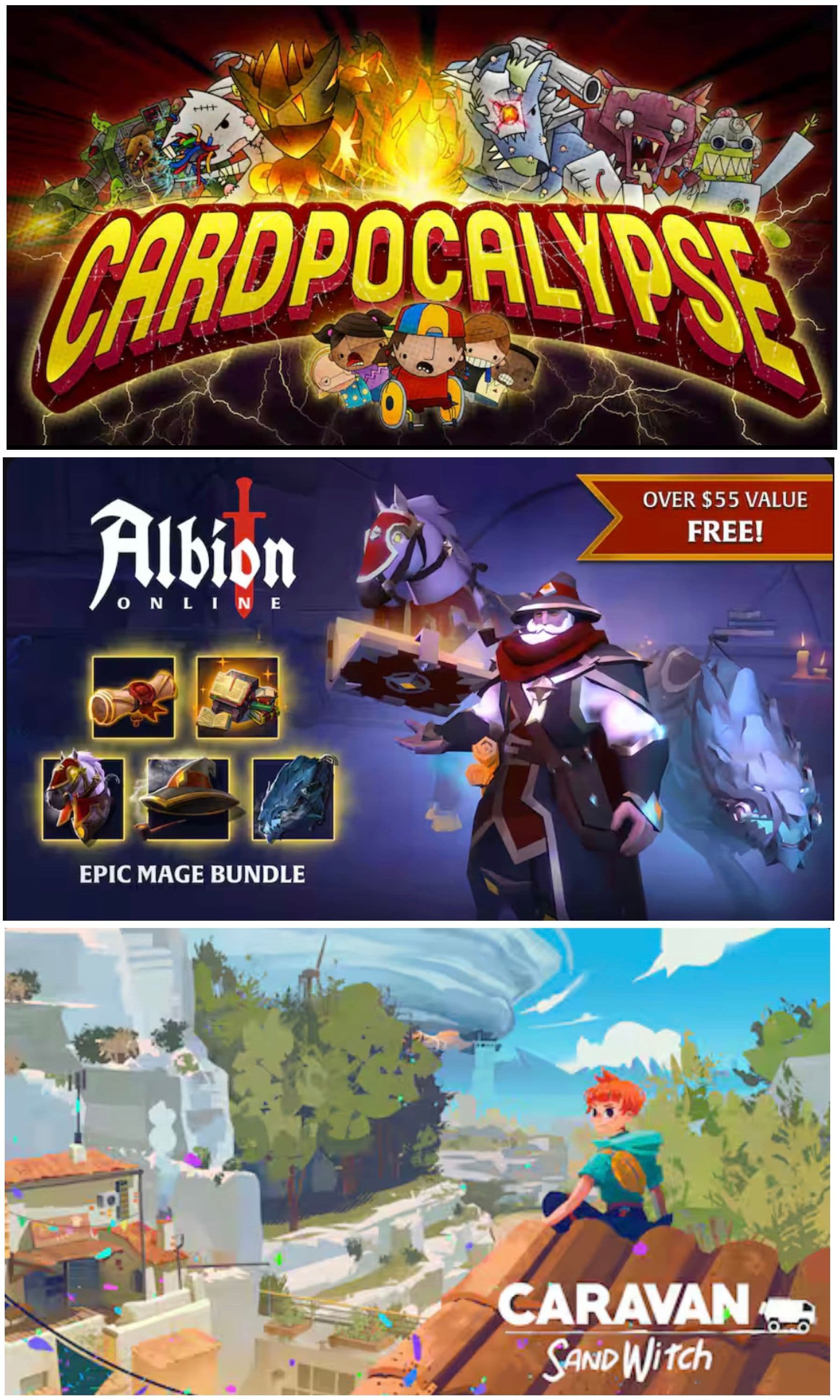 Δωρεάν τo “Cardpocalypse” (PC), το “Epic Mage Bundle” για το F2P παιχνίδι "Albion Online" (PC) & το "Caravan SandWitch" (Android & iOS), στο Epic Games Store