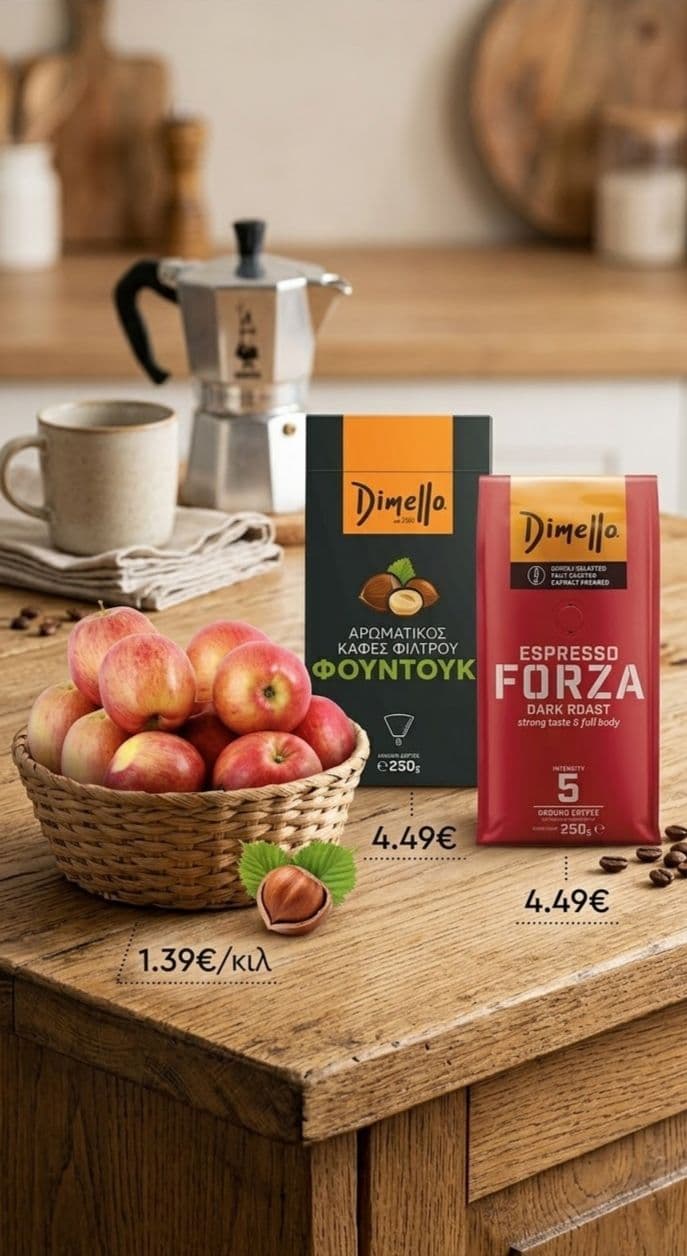 Καφέδες Dimello 4,49€ / Μήλα fuji 1,39€ | Προσφορές Σαββάτου Μασούτη/Κρητικού