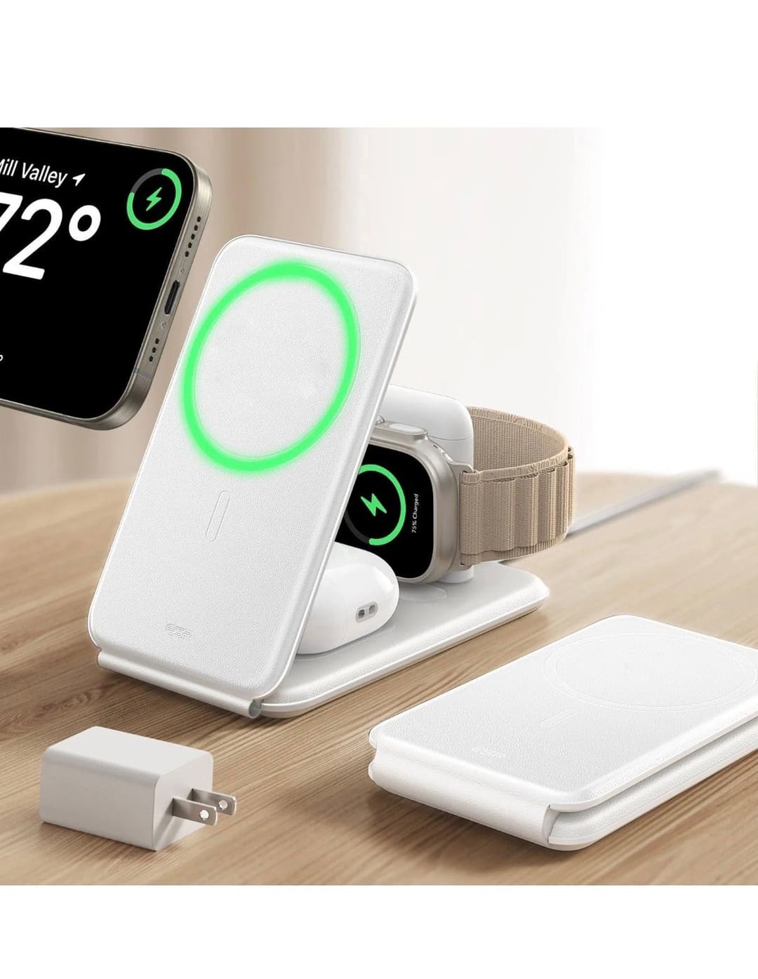 ESR 15W 3-in-1 Travel Wireless Charging Set - White - US Plug 