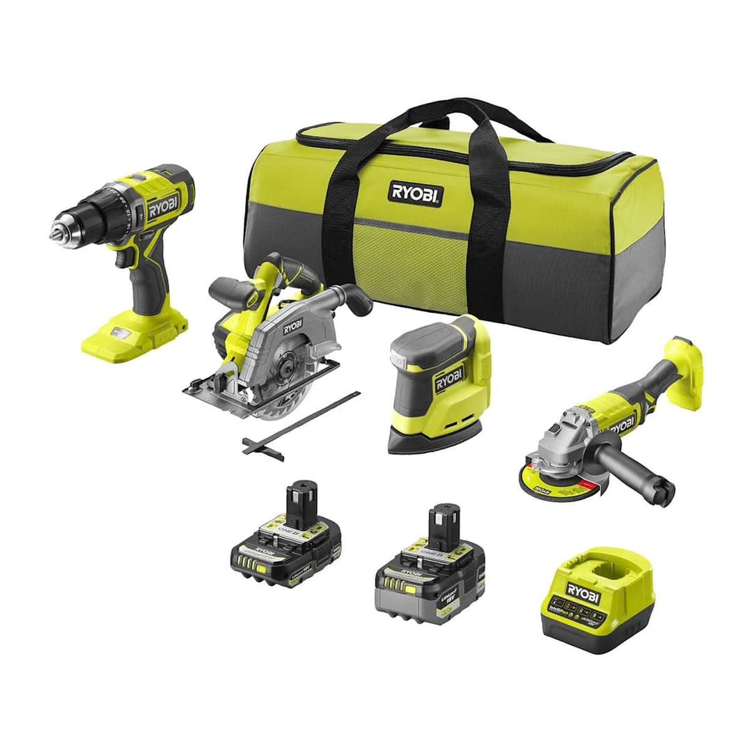 Ryobi One+ 18V Σετ 4 Εργαλείων με 2 Μπαταρίες (5Ah & 2Ah)