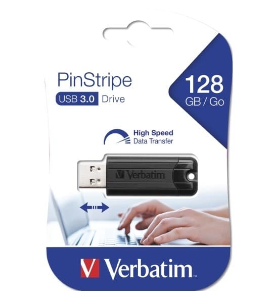 Verbatim 49319 Pinstripe 128GB USB 3.0 Drive Black