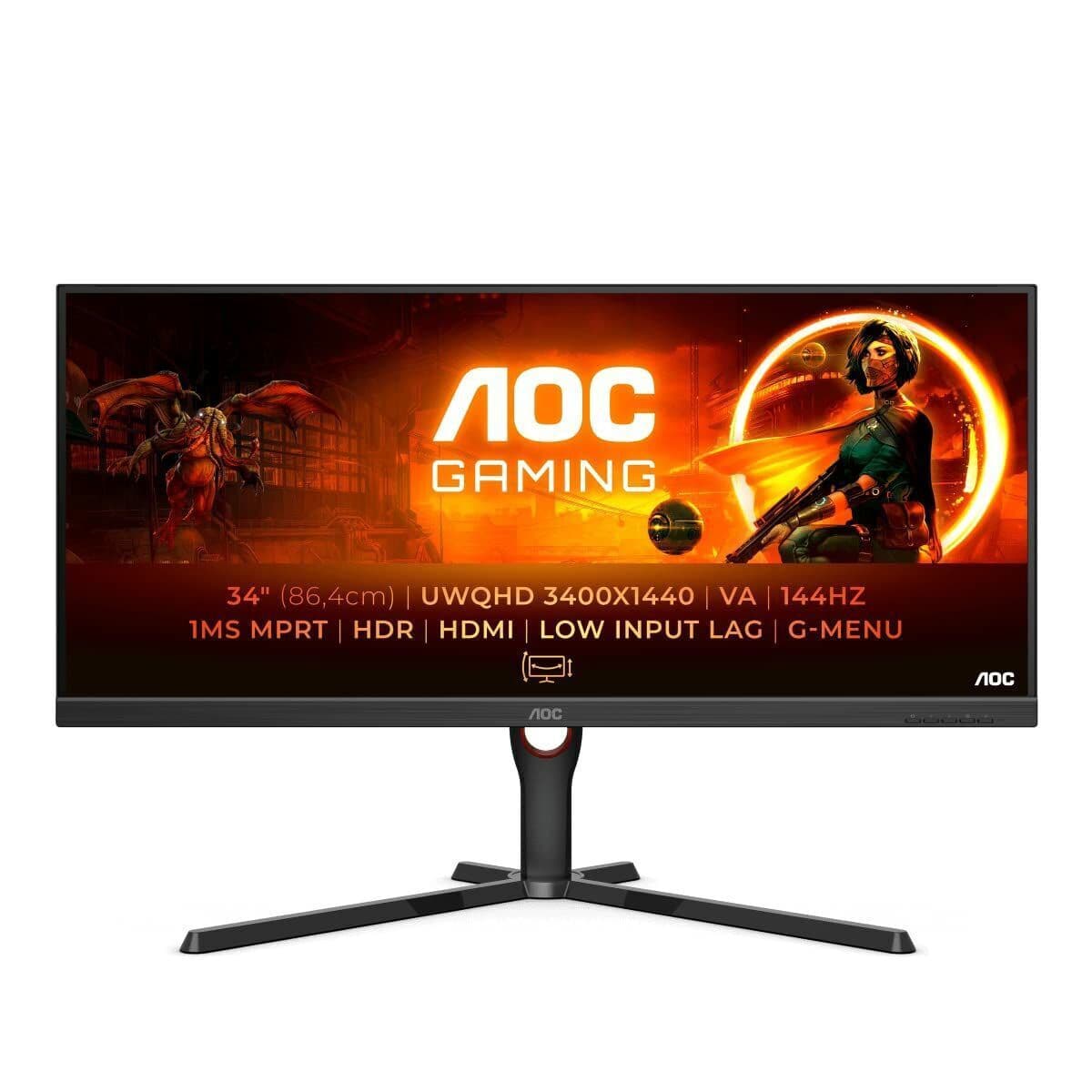 AOC U34G3XM VA HDR Gaming Monitor 34" QHD 3440x1440 144Hz 4ms GTG