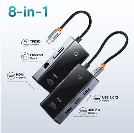 BASEUS PIONEERJOY 8-in-1 port USB-C HUB 11.41€