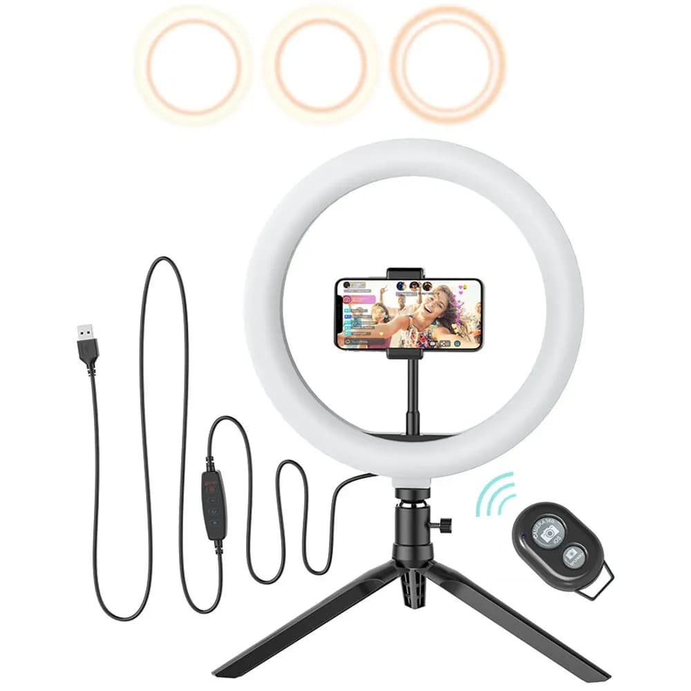 BlitzWolf BW-SL3 10 inch LED Ring Light Dimmable Desk Makeup Kit black με τρίποδο & βάση κινητού