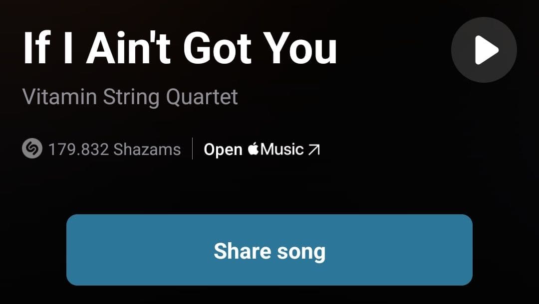 Έως 3 μήνες δωρεάν Apple Music ,μέσω Shazam έαν γίνει share το τραγούδι "If I ain't got you"