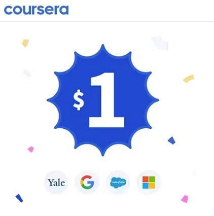 €1 για συνδρομή 1 μήνα στο Coursera Plus (online μαθήματα)