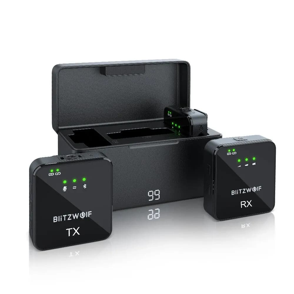 BlitzWolf® BW-SX63 3 σε 1 ασύρματα μικρόφωνα Lavalier με 1000mAh φόρτιση θήκης