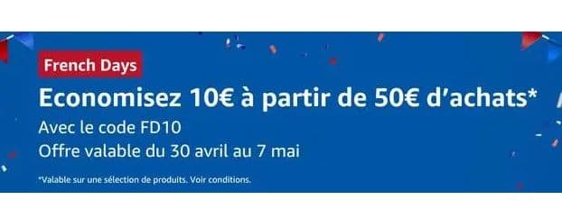 10€ έκπτωση για αγορές απο 50€ σε επιλεγμένα προϊόντα στο Amazon.fr