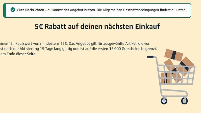 Έκπτωση 5€ για αγορές από 15€ σε επιλεγμένους λογαριασμούς - Amazon DE (& -10€ από 25€ στα Amazon FR / IT / ES)