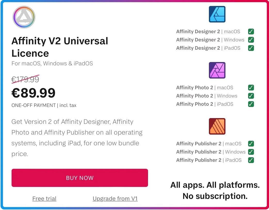 Affinity (Graphic Design & Illustration Software) με 50% έκπτωση