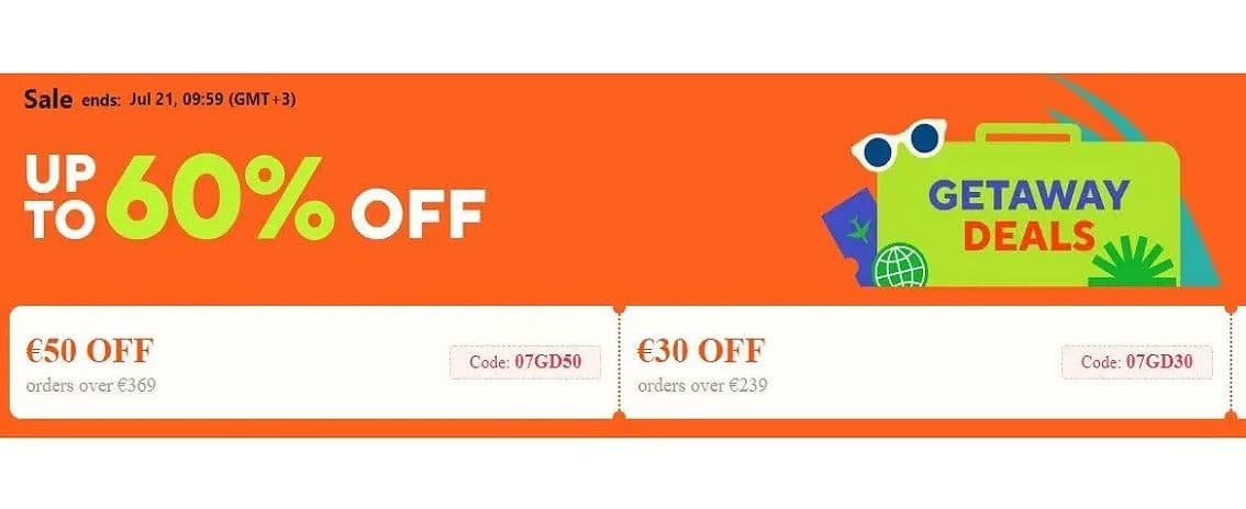 Κωδικοί για επιπλέον έκπτωση στις Getaway Deals του AliExpress