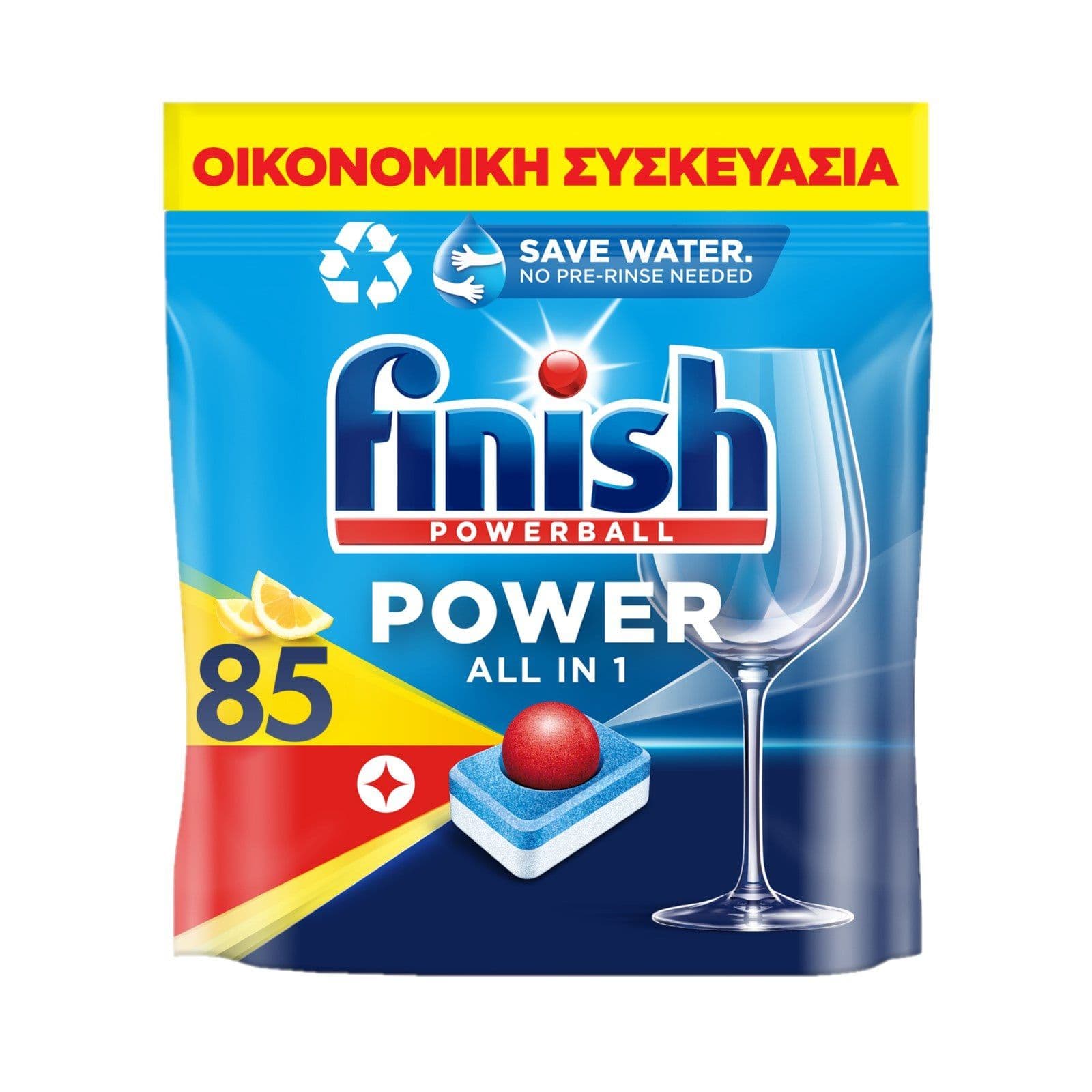 FINISH Powerball Power All In 1 Απορρυπαντικό Πλυντηρίου Πιάτων Ταμπλέτες Λεμόνι 85τεμ -50%