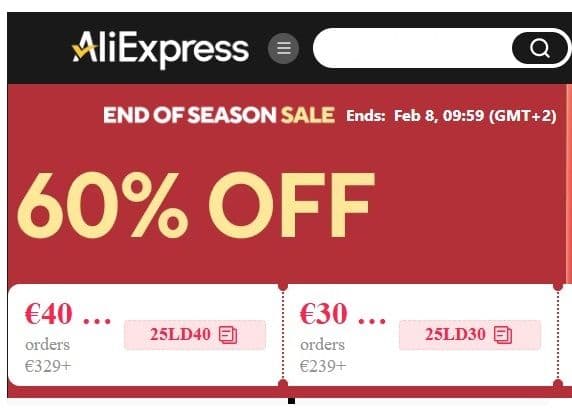 Κουπόνια για επιπλέον έκπτωση στο End of Season Sale του Aliexpress