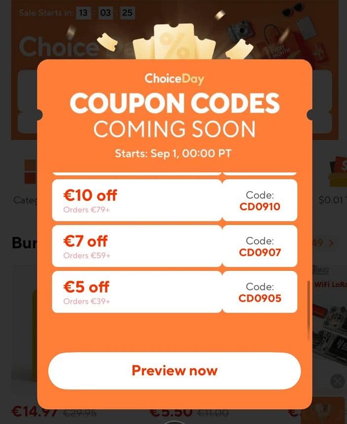 AliExpress Choice day Κουπόνια Σεπτεμβρίου