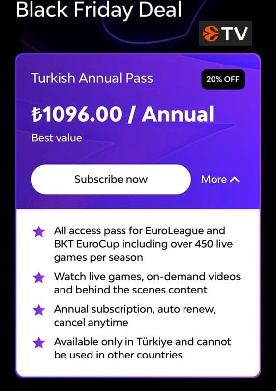 Euroleague TV έκπτωση -20% στην ετήσια συνδρομή