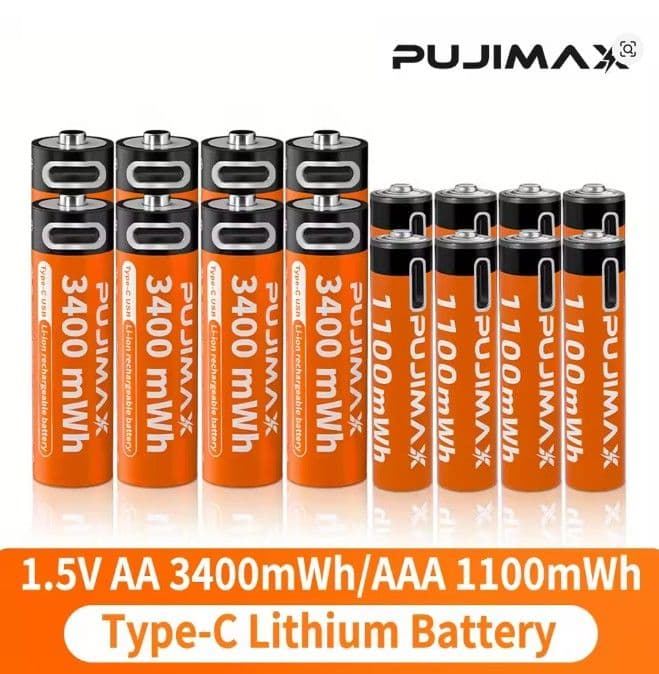 PUJIMAX 1.5V 8 AA & 8 AAA Επαναφορτιζόμενες μπαταρίες λιθίου με φόρτιση USB Type-C
