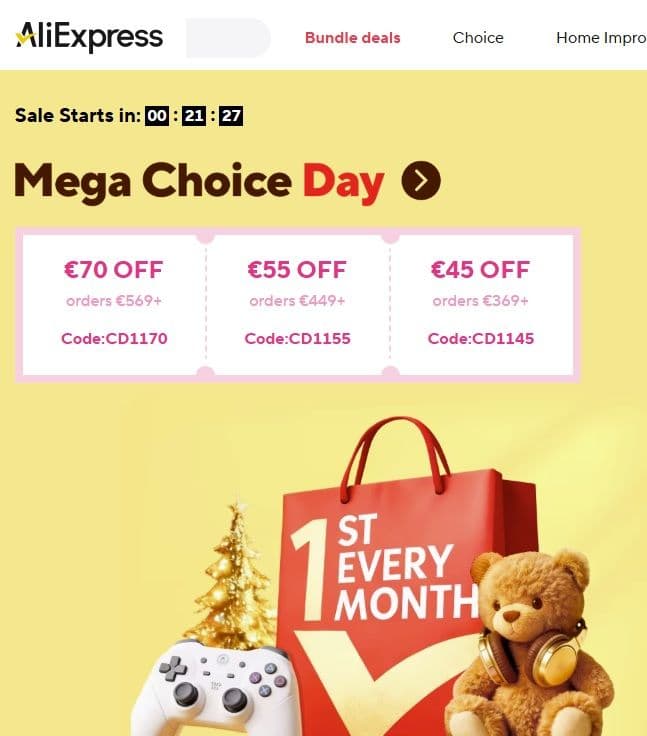 Προσφορές & Κωδικοί για την Mega Choice Day στο Aliexpress