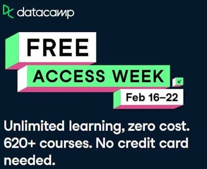 Δωρεάν 1 εβδομάδα όλα τα courses του DataCamp για Premium Content όπως Python, R, SQL, Power BI, Excel, docker, ChatGPT