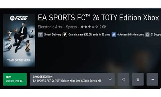 EA SPORTS FC 26 TOTY Edition Xbox One & Xbox Series X|S 17.24€ // Standard edition 18.38€