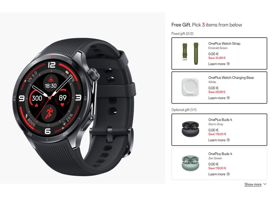 OnePlus Watch 3 smartwatch με δώρο ακουστικά Buds 4, έξτρα λουράκι & βάση φόρτισης