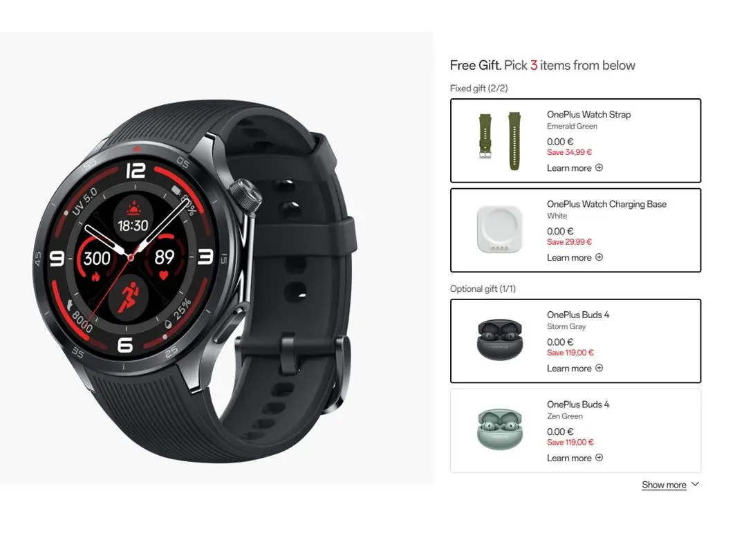 OnePlus Watch 3 smartwatch με δώρο ακουστικά Buds 4, έξτρα λουράκι & βάση φόρτισης