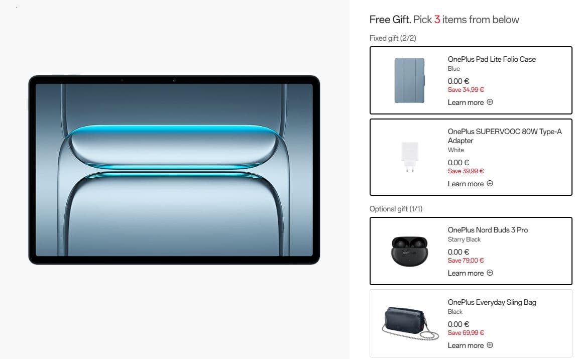 OnePlus Pad Lite 6GB/128GB Tablet + 3 δώρα (cover case, 80W charger & buds 3 pro)