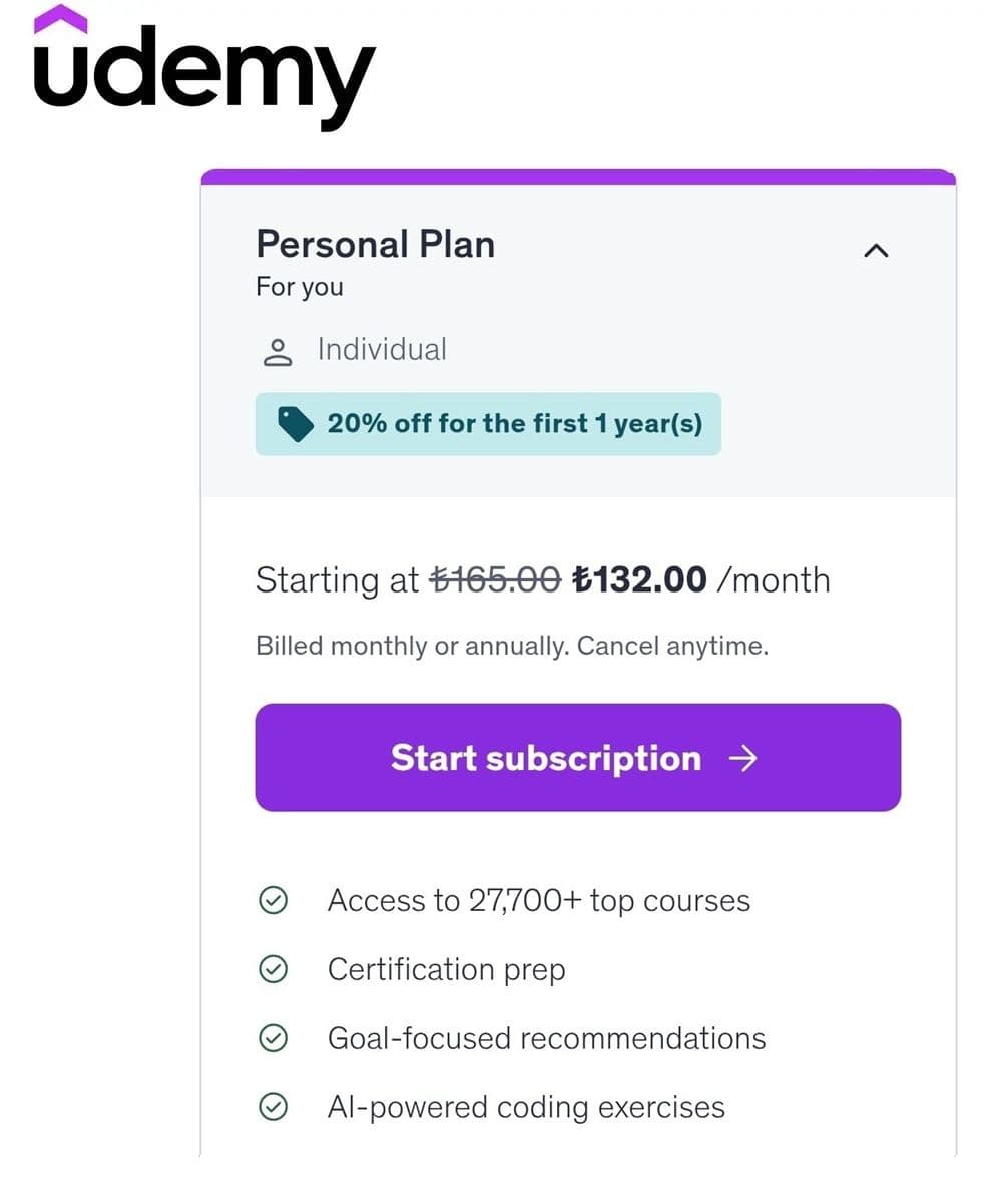 Udemy Personal Plan 1 έτος 30€ (χρήση VPN Τουρκιας)