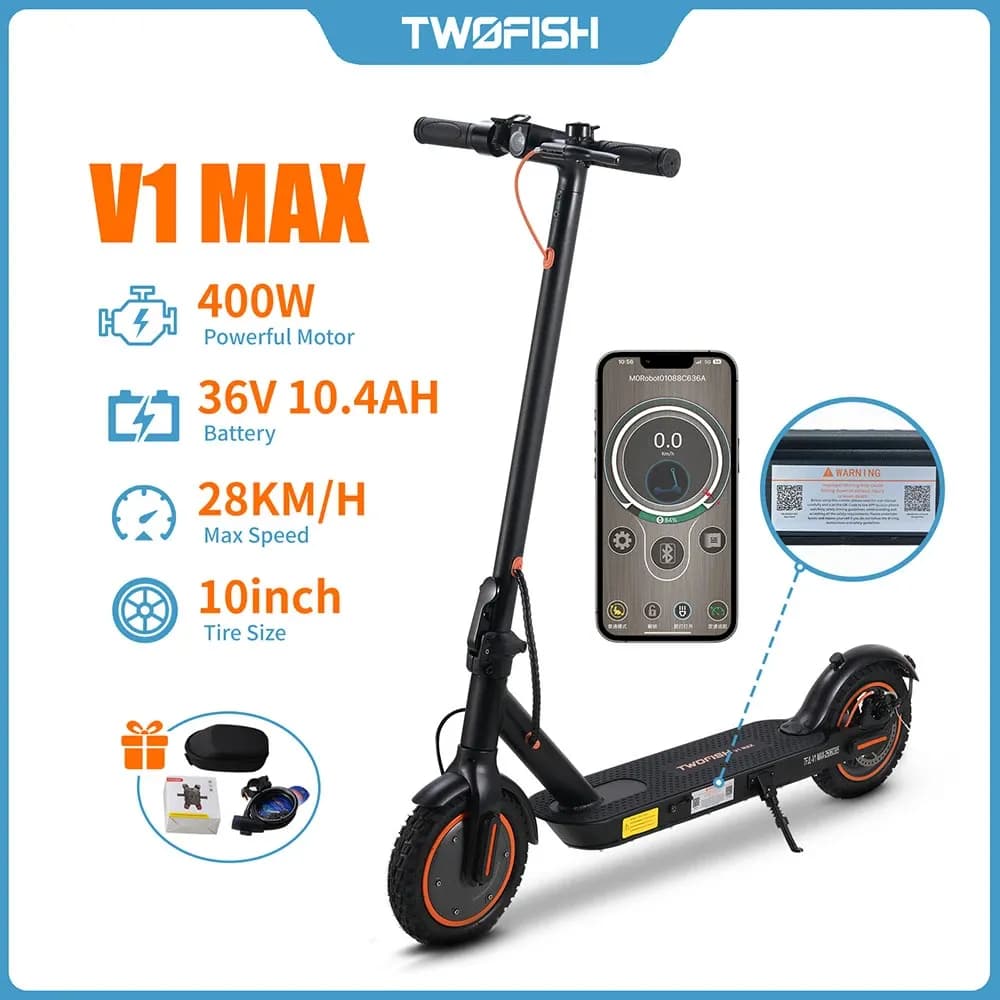 TWOFISH V1 MAX Electric Scooter, 400W Motor, 36V 10.4Ah Battery
