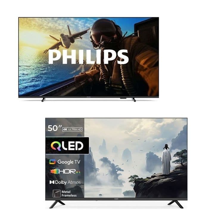 Philips 55PUS7000/12 55" με 280 € και CHIQ UJA50QM10GP 50" με 220 € από e-shop.gr