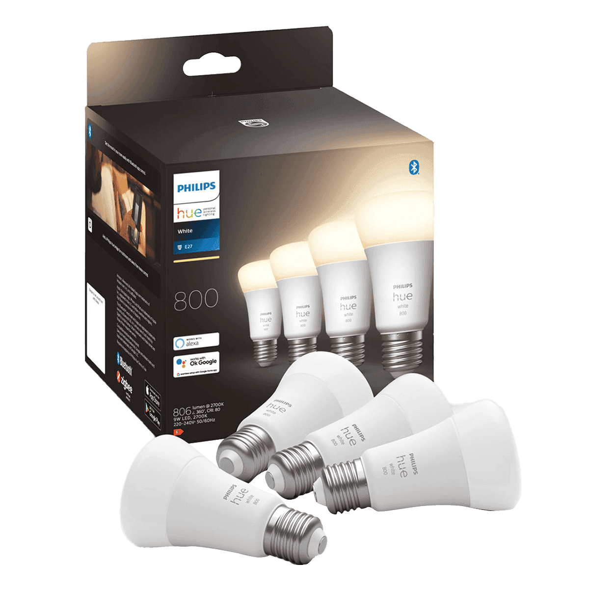 PHILIPS Hue White Ambiance Έξυπνος Λαμπτήρας 9W A60 E27 (4 Τεμάχια)